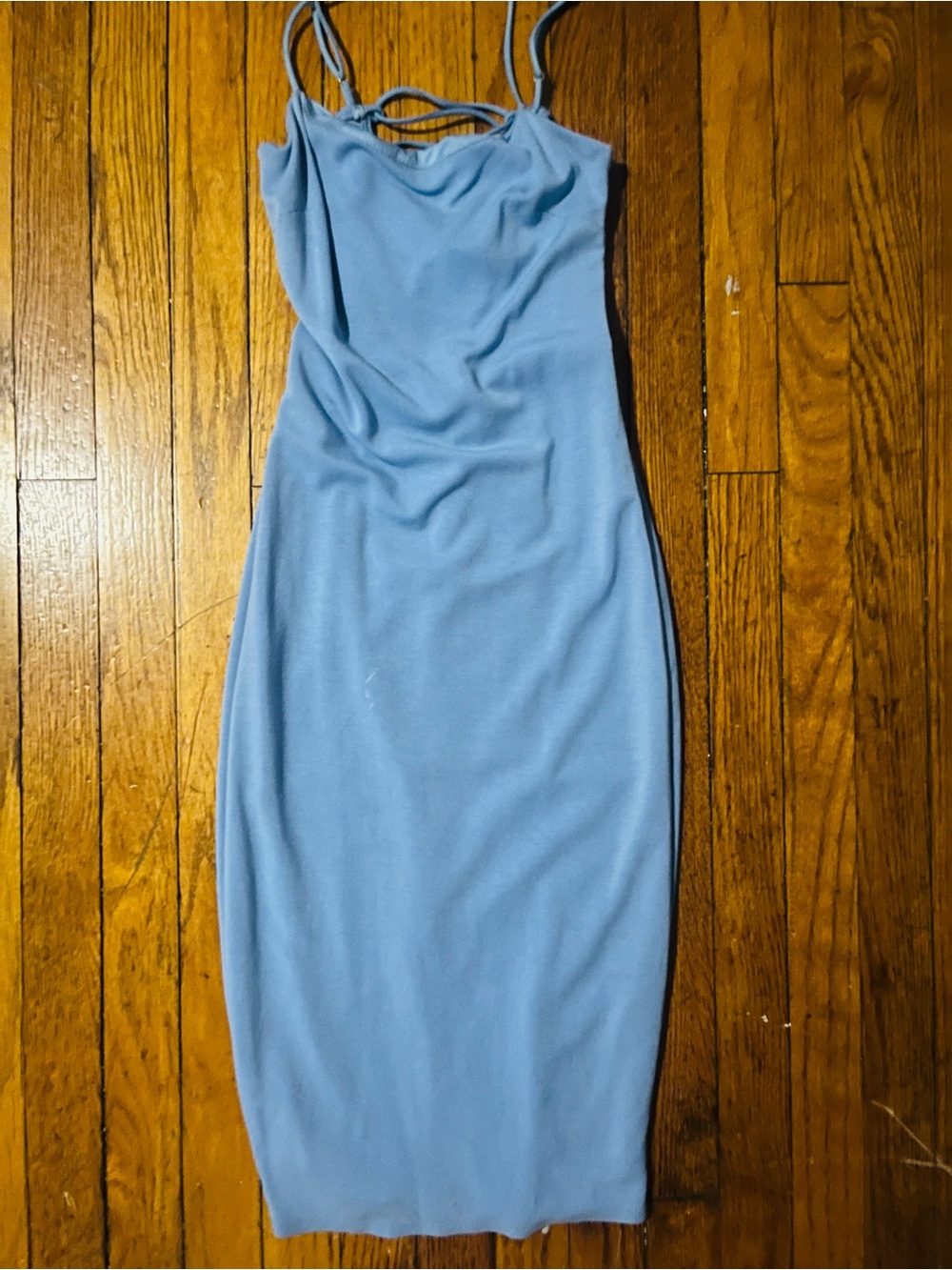 AKIRA Sky Blue Cowl Neck Midi Slip Dress
